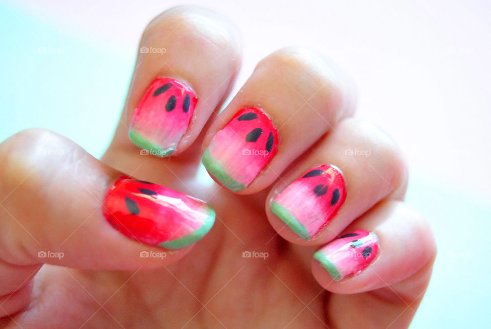 watermelon nail art, nail polish