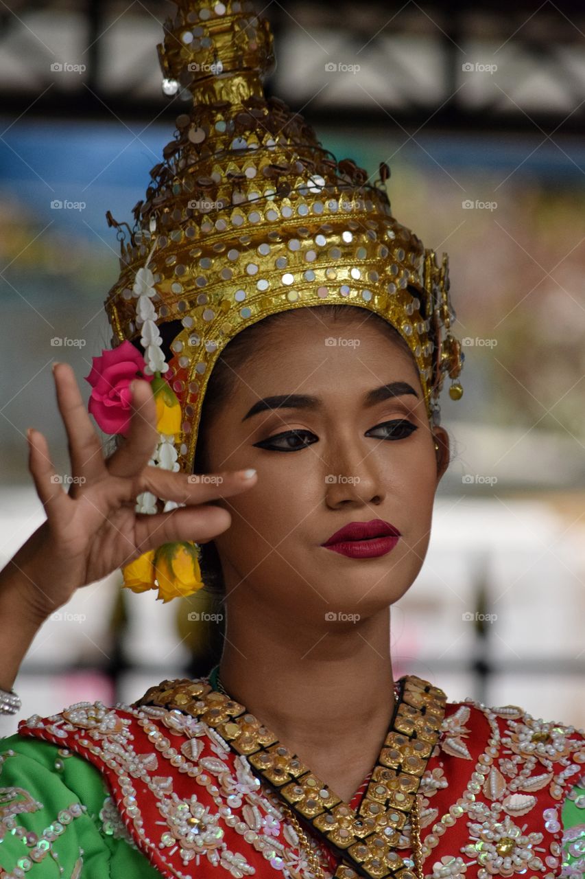 Temple dancer at Erawan Shrine Bangkok Thailand