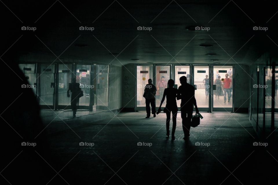 People in the underground tunnel in Moscow, Russia