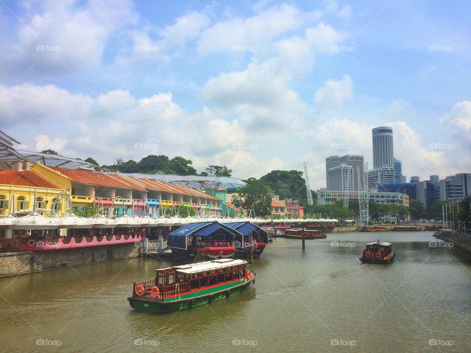 Singapore cityscape by river