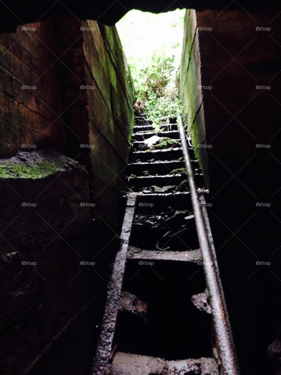 Stairway to heaven. Stairways going toward the light at Sloss furnace in Birmingham Alabama