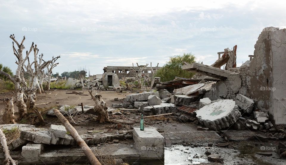 Flood landslide and destruction in a small town