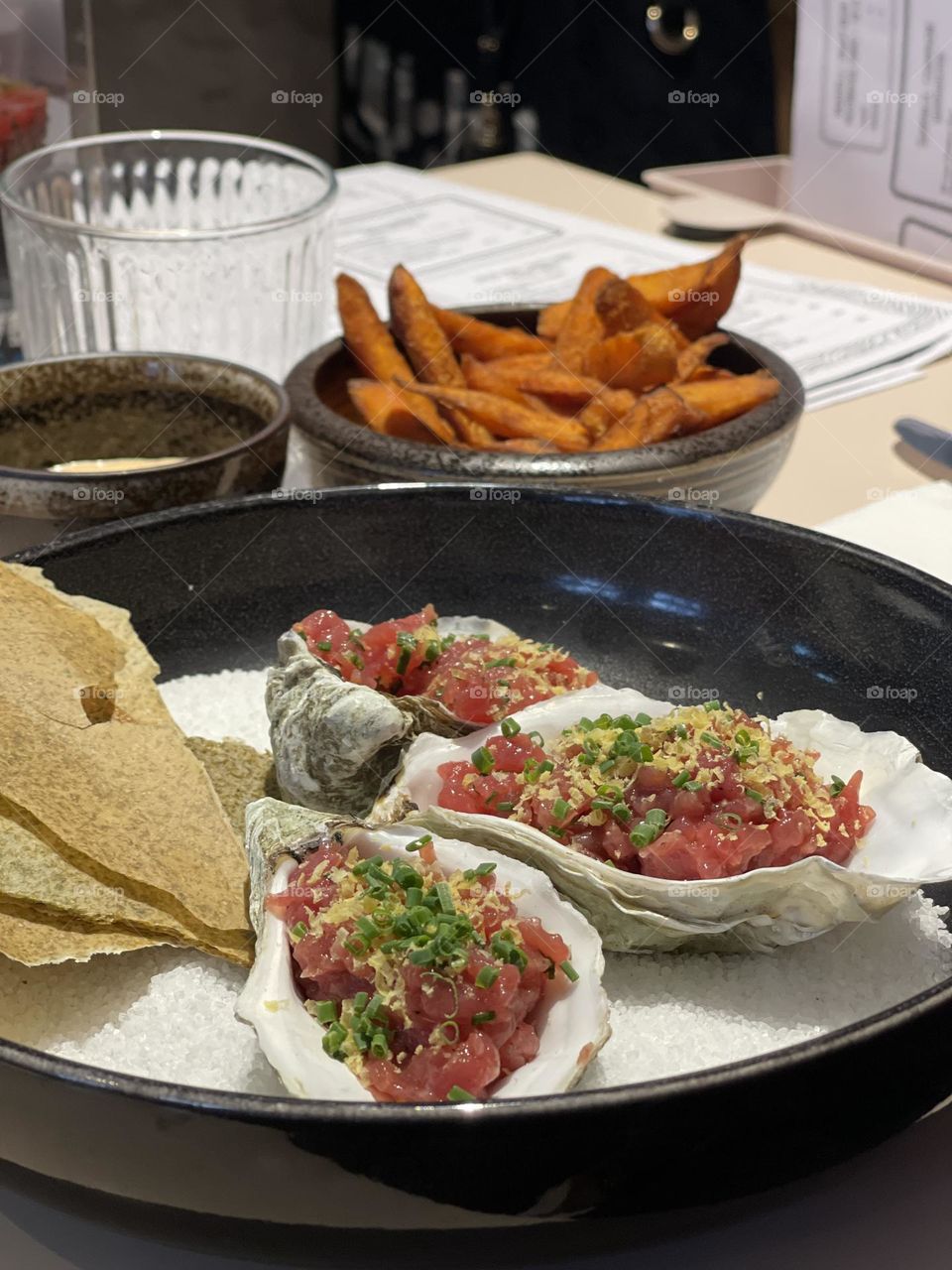 Beef tartar, raw meat with sweet potatoes 🍠