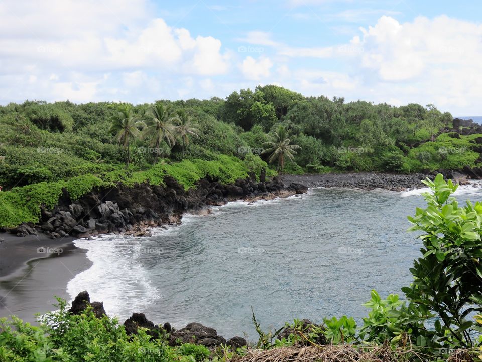 Hawaiian black sand beach 