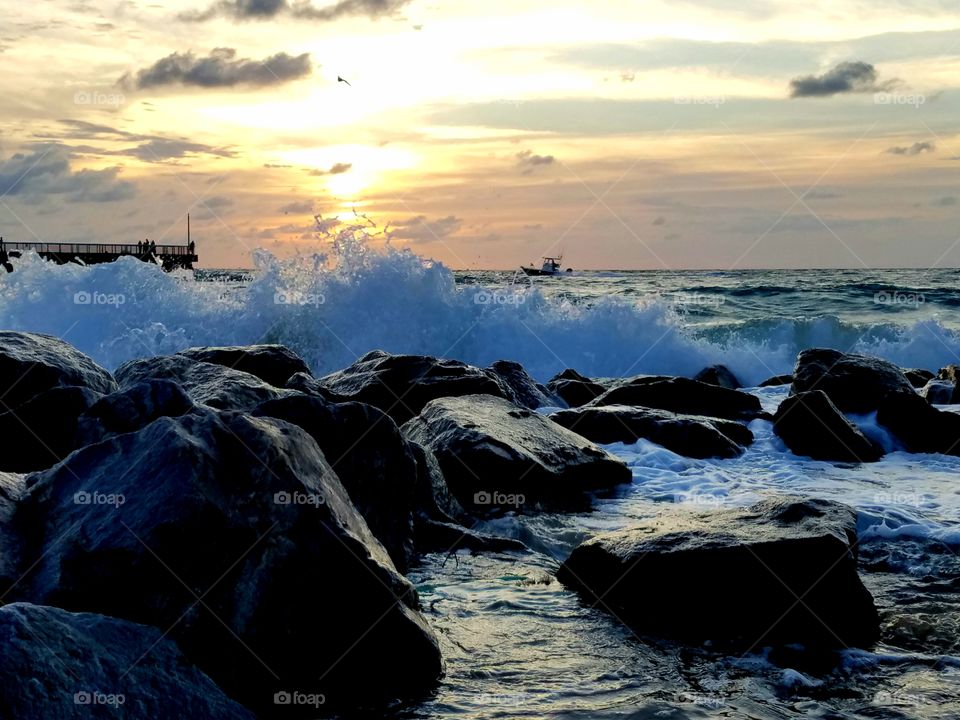 sunrise sunset sunshine ocean stone
