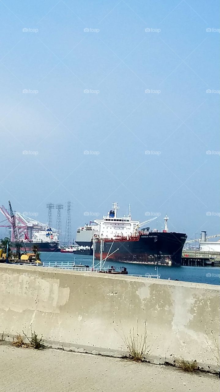 a couple of huge ships at the port at Long Beach