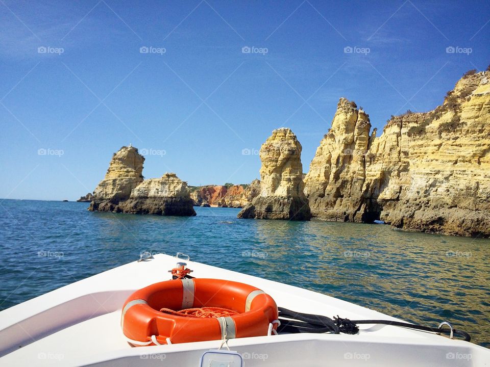Scenic view of rocks and sea in portugal