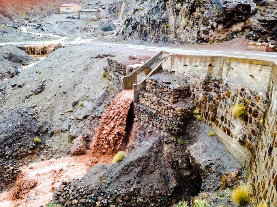 Rock'n'roll. Mudflow in Atlas Mountains in Morocco 