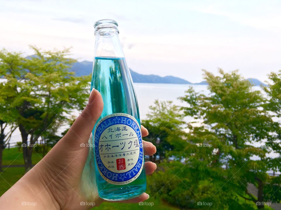 Hokkaido highball drink and view from outside our ryokan room. 