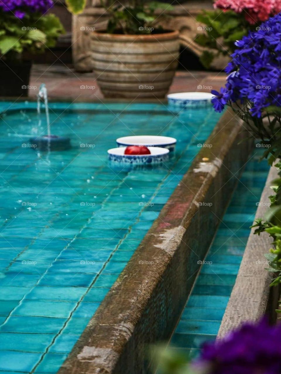 A beautiful small pool with fountain in a cafe