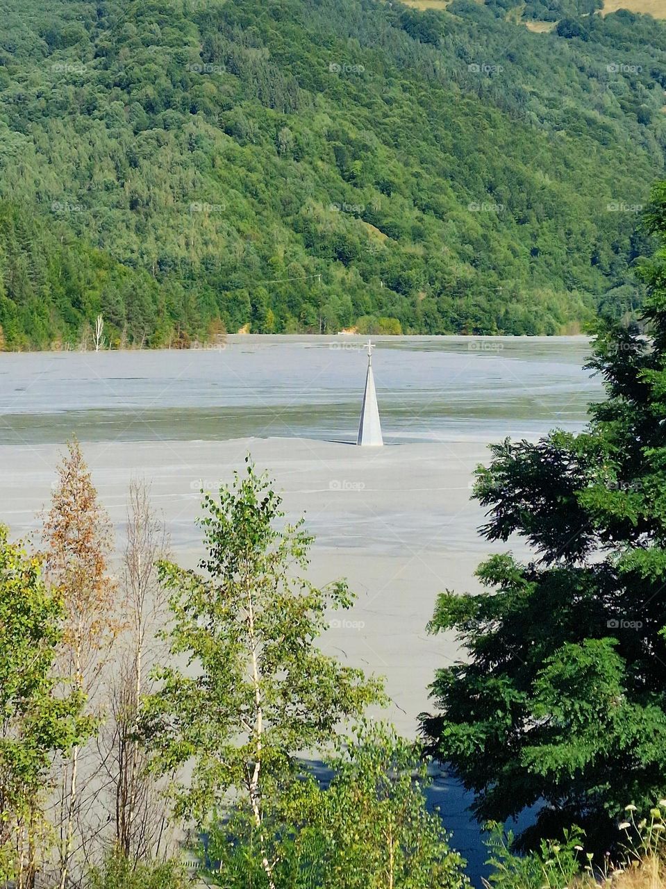 the church submerged in water