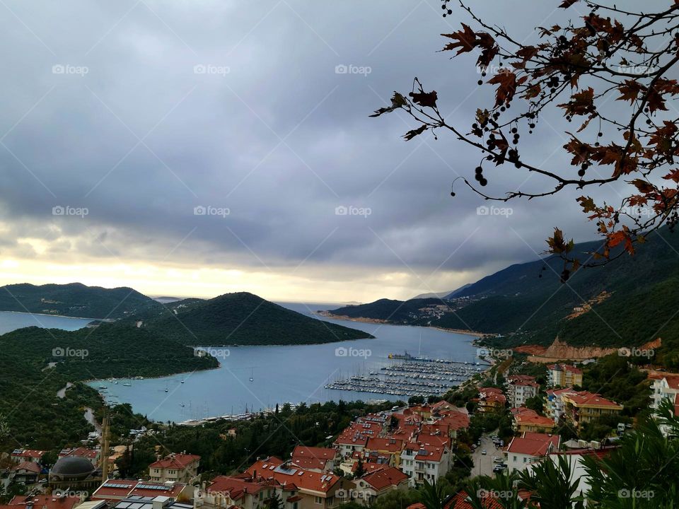 panorama from hilltop over sea