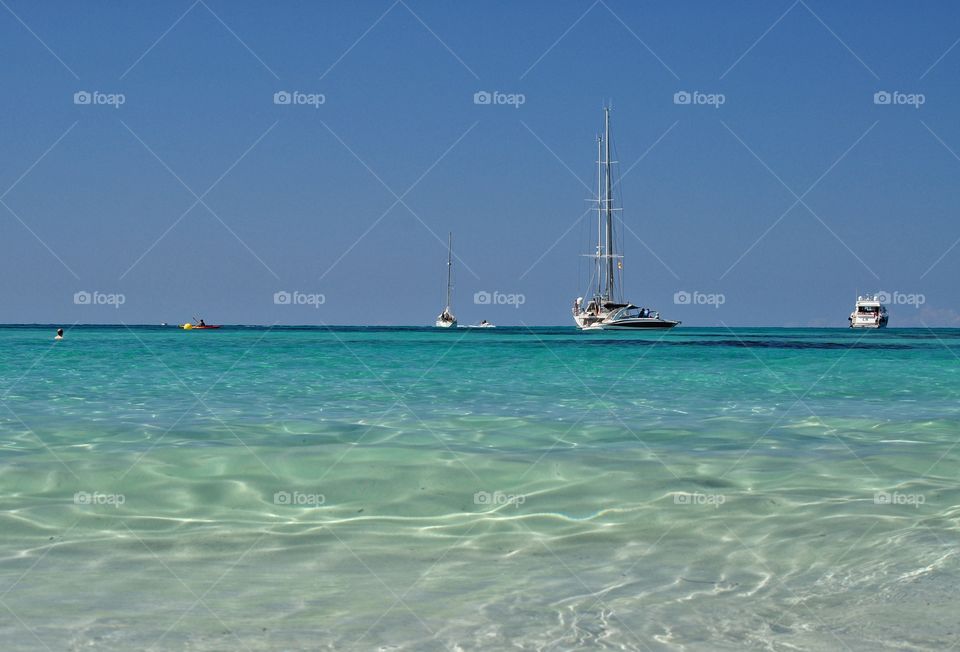 yachts on playa es trenc on mallorca balearic island in spain