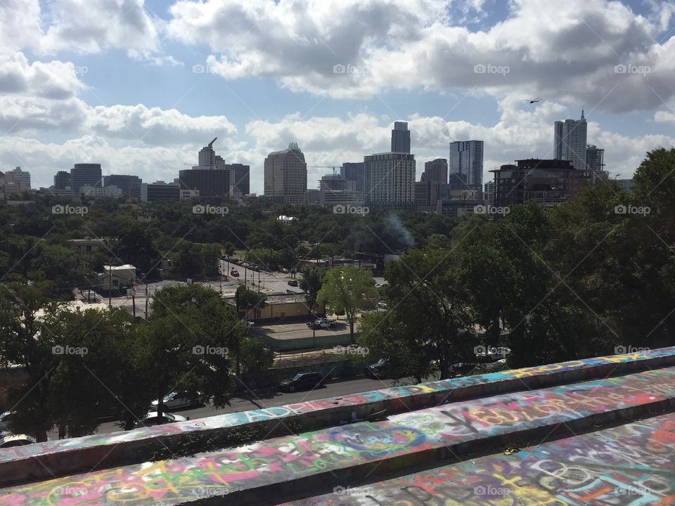 Graffiti Park City Skyline . Austin, Texas