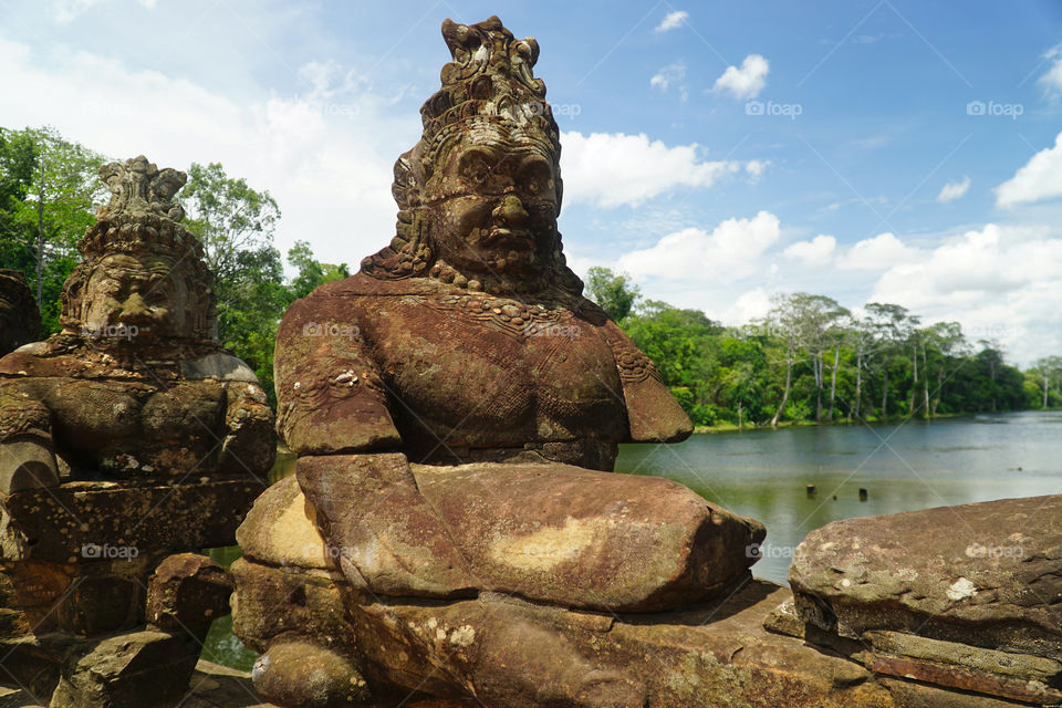 sculpture on the bridge of south gate of angkor