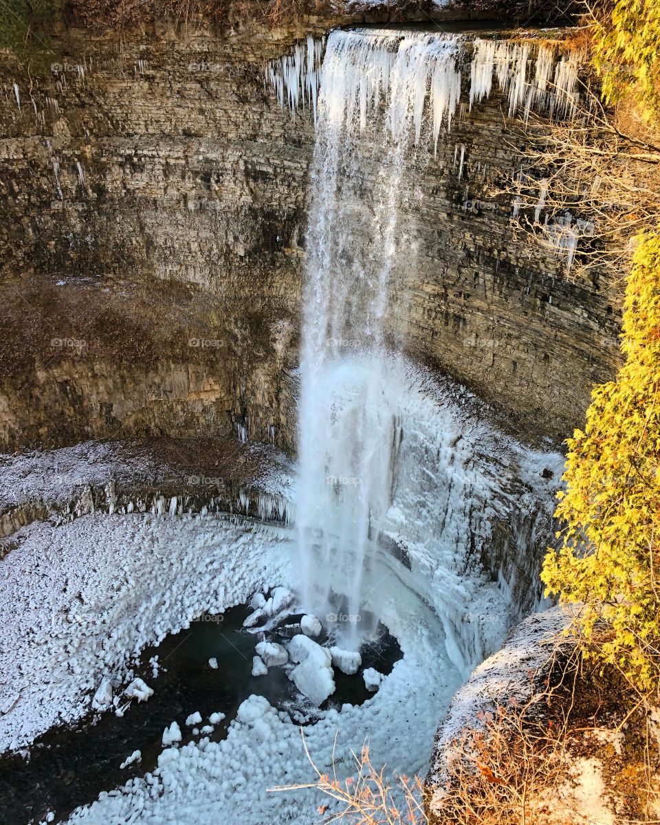 Half frozen waterfall