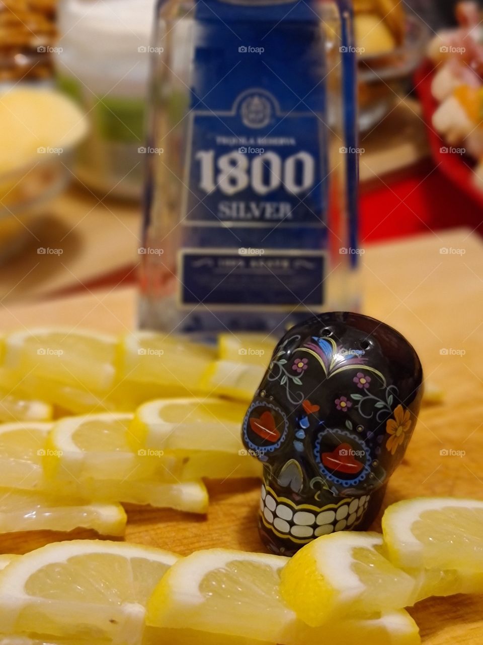 Tequila, lemon and salt