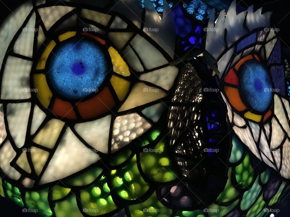 Stained glass owl eyes