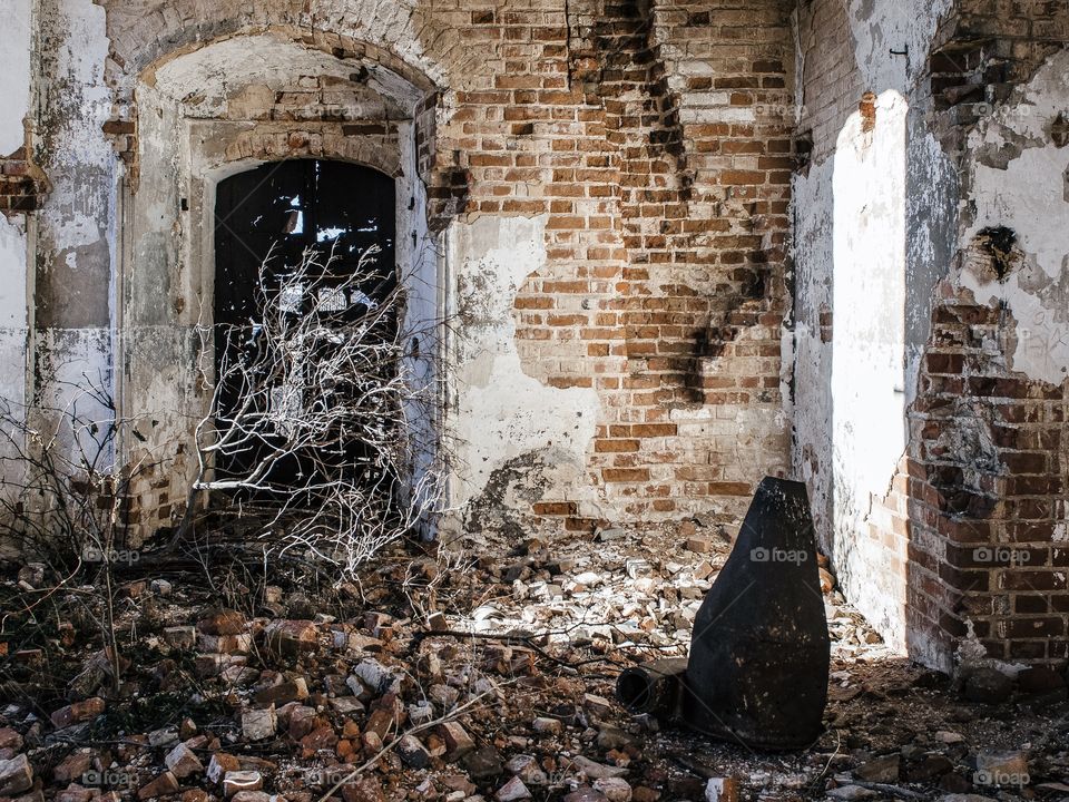 Interior of ruins of abandoned church 