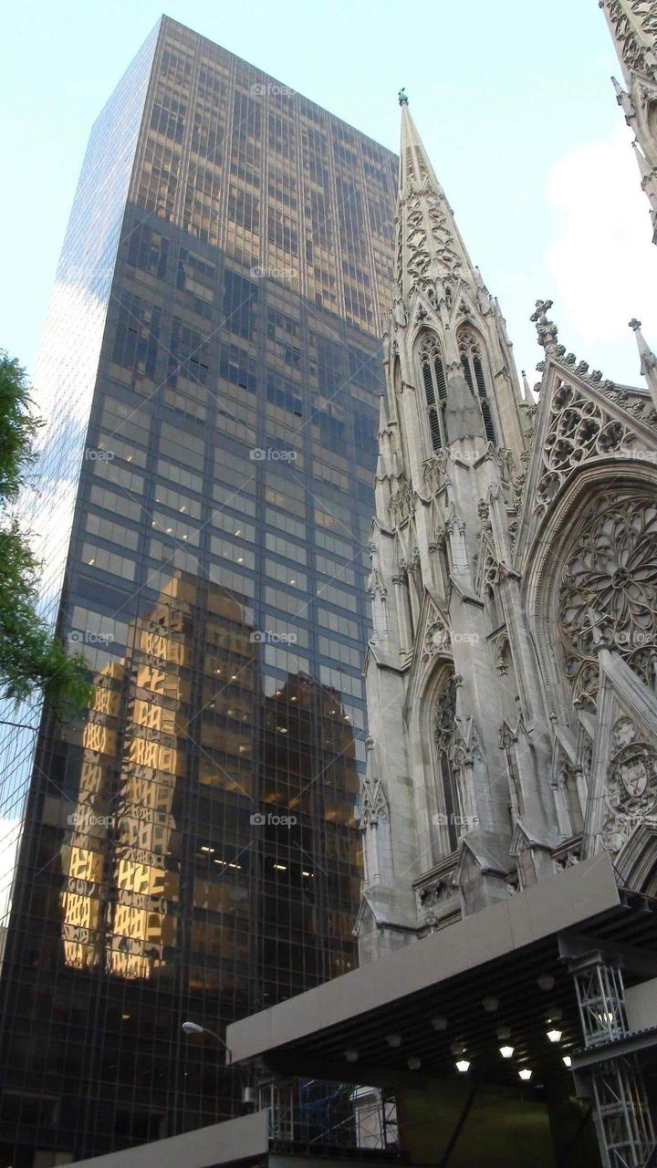 New York - church and modern house