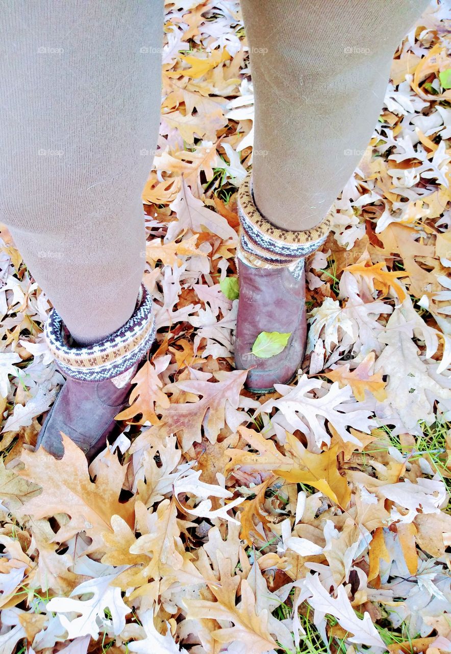 stepping on leaves with boots on