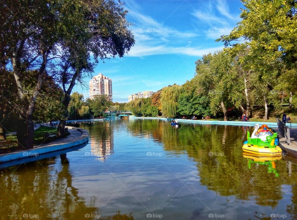 the smoothness of the park lake гладь паркового озера