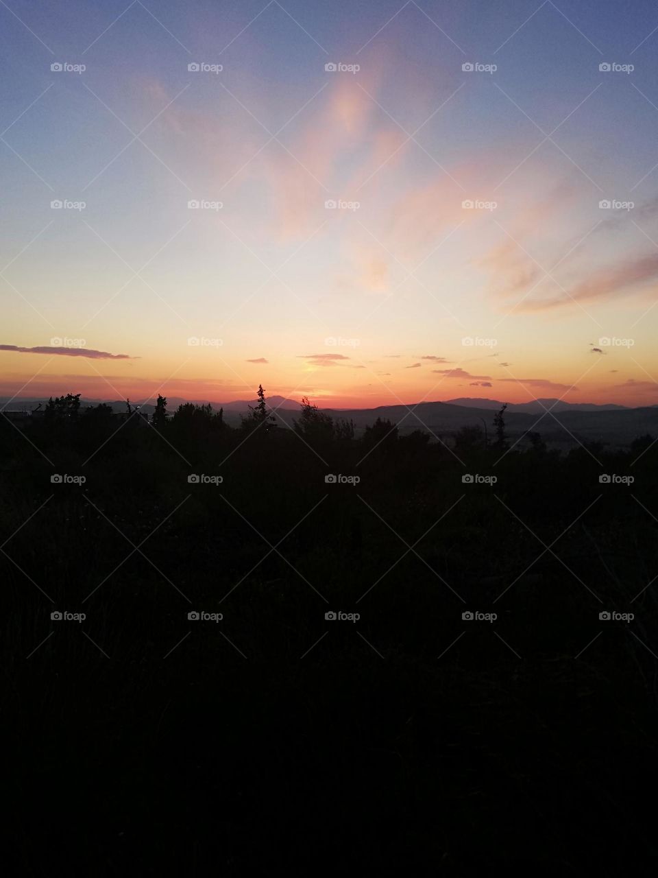 Sunset Karea mountain Ymittos Athens Greece