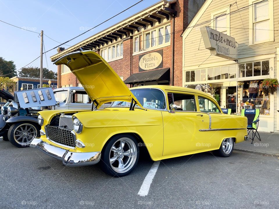 Yellow Chevrolet Bel Air. Retro car