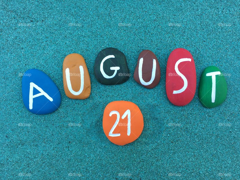 21 August, calendar date on colored stones 