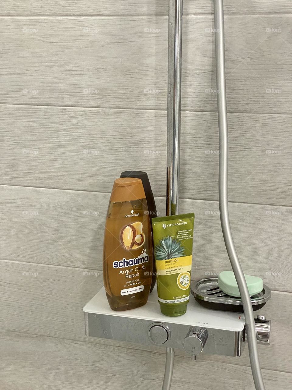Shampoo for women and men and hair mask in the bathroom 