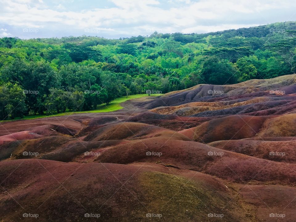 Seven colored earths in Chamarel, Mauritius.