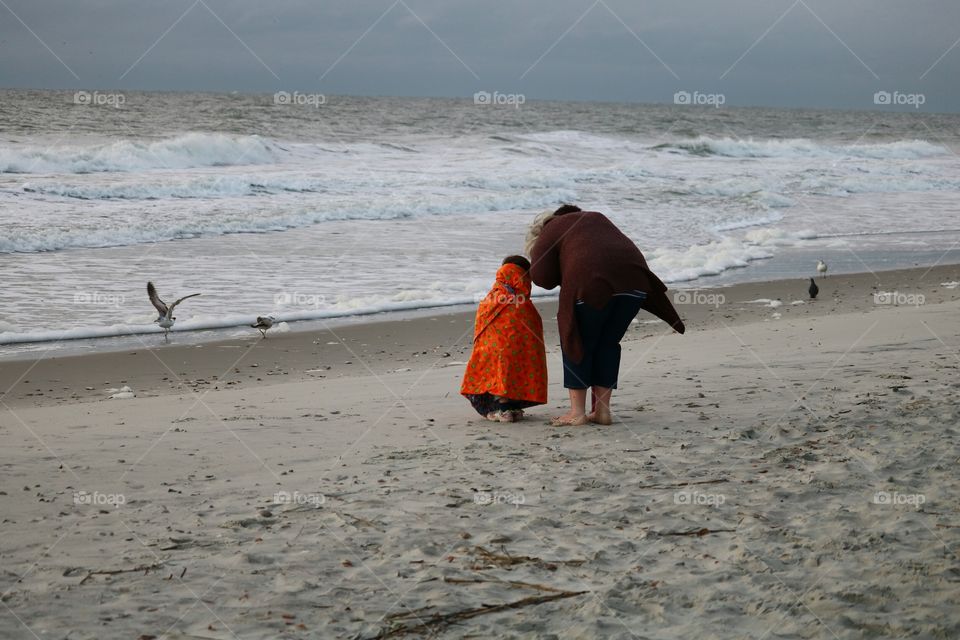 cold windy walk on the beach with grandma