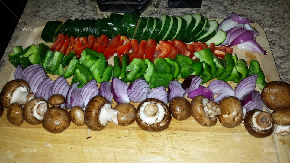 veggie spread ready for skewers on the grill