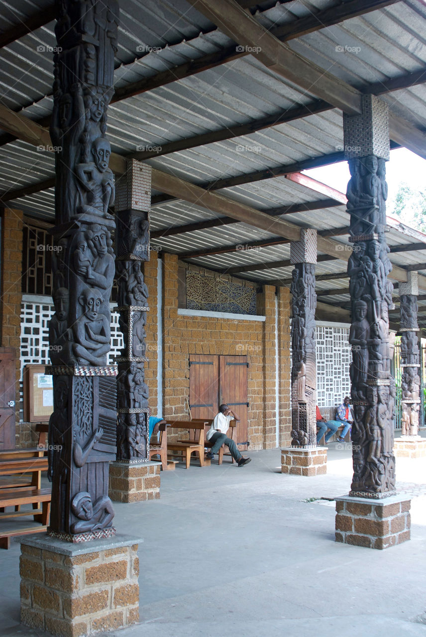 Columns at the entrance to St Michel church, Libreville, Gabon 