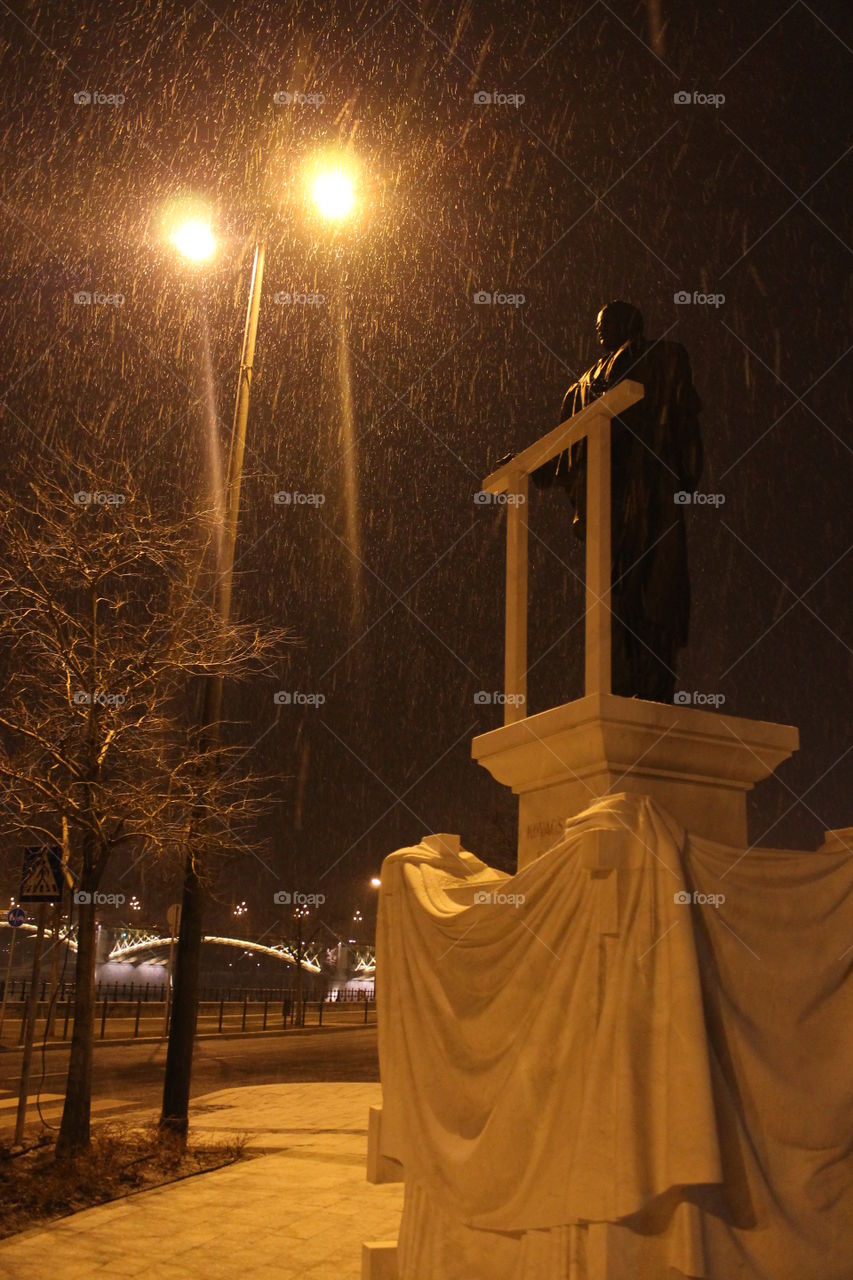 Monument in winters Budapest