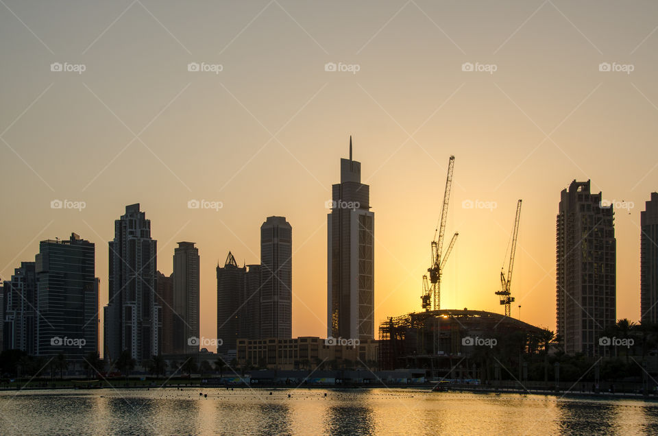 Sunset in Dubai - Burj Khalifa Lake