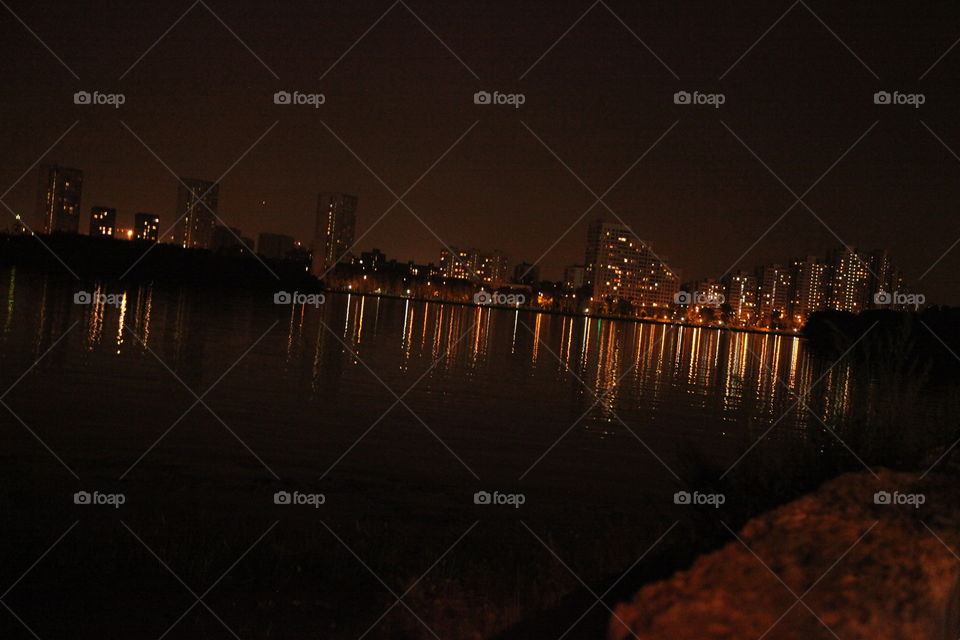 Berth, sunset, river, South port, Moscow, city, night city, Moscow does not sleep