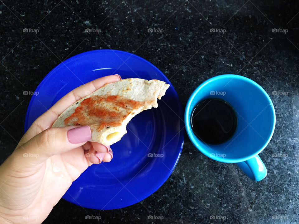 Breakfast (crepe with cheese and strawberry jam)