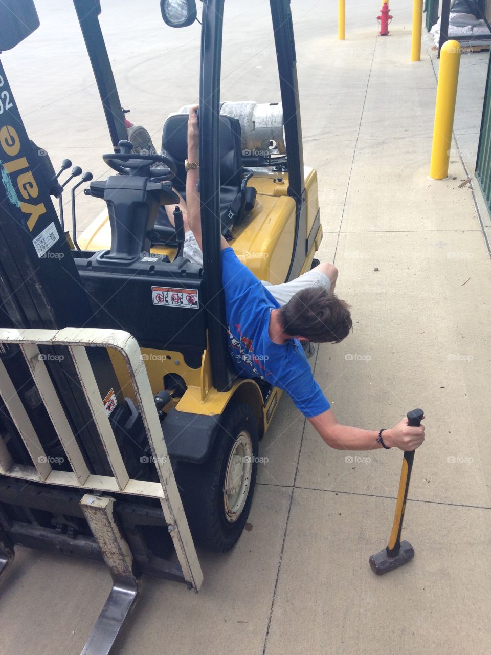 Said he forgot how to get off of the forklift HAHAHA