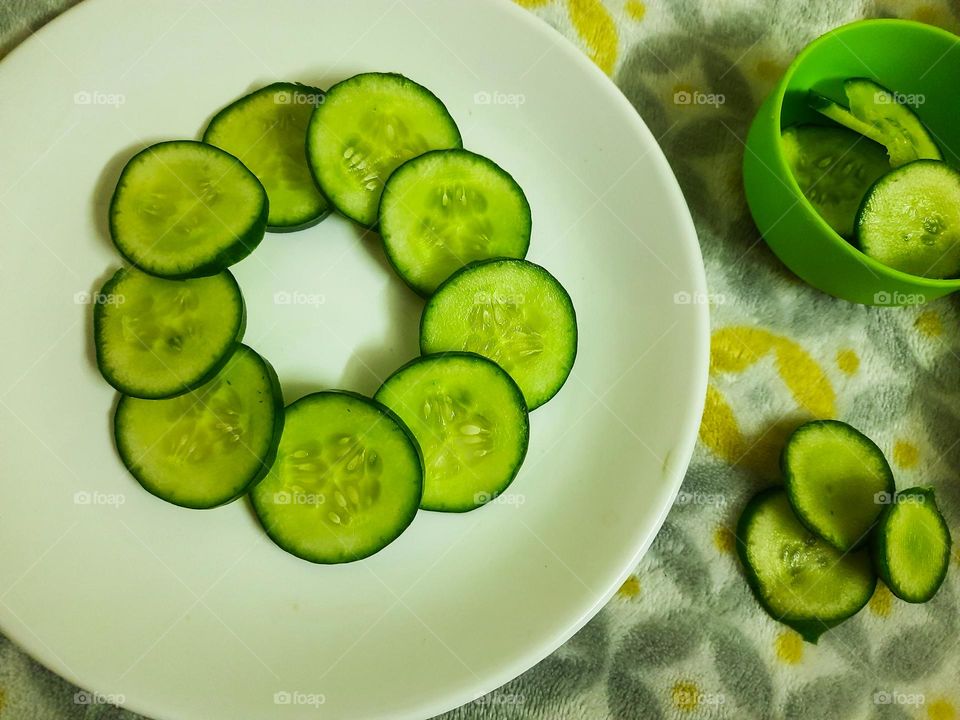 Sliced cucumber in circles