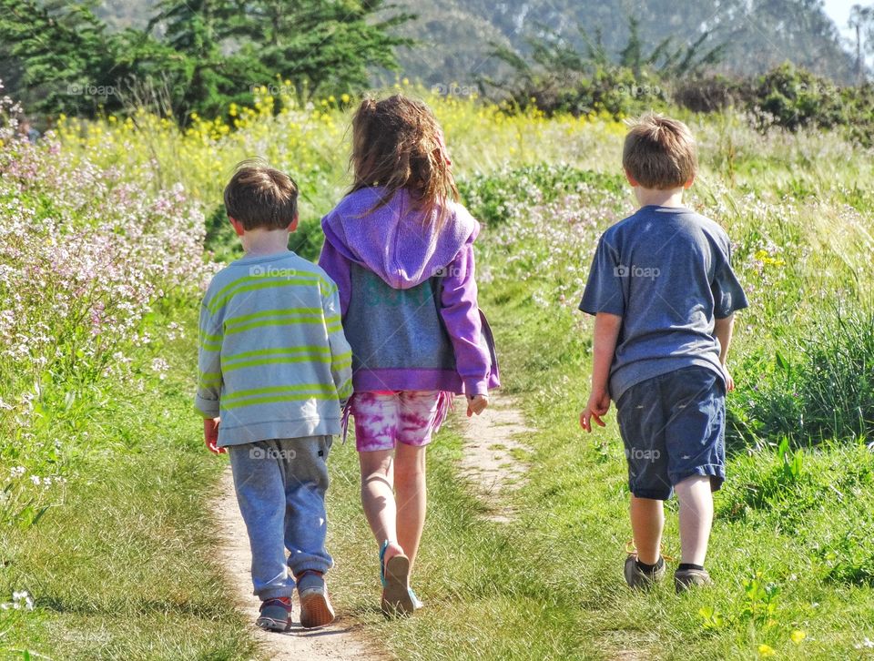 Children Hiking A California Nature Trail