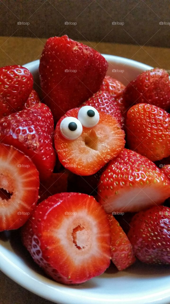 High angle view of strawberries