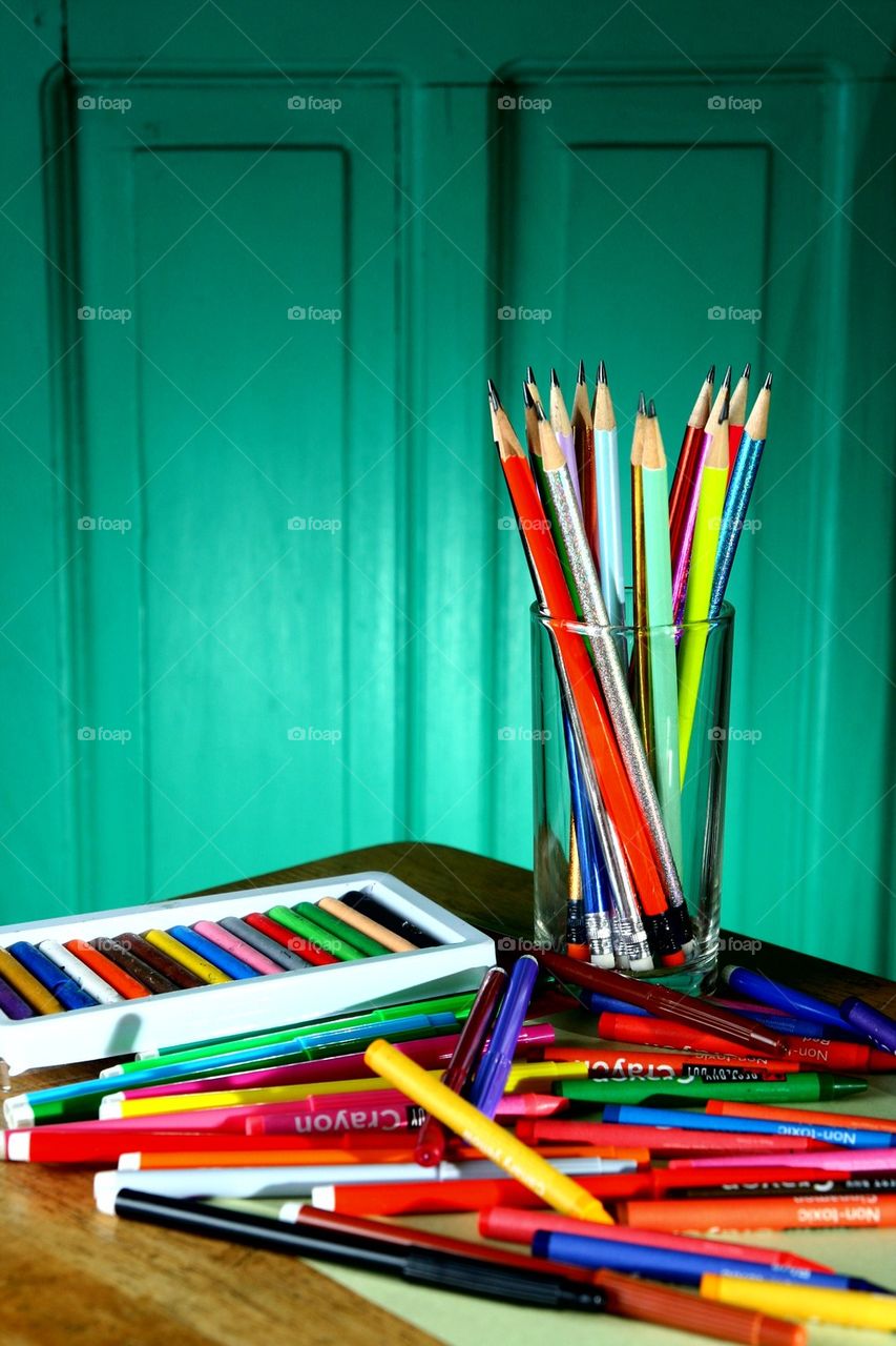 different colorful art and drawing materials