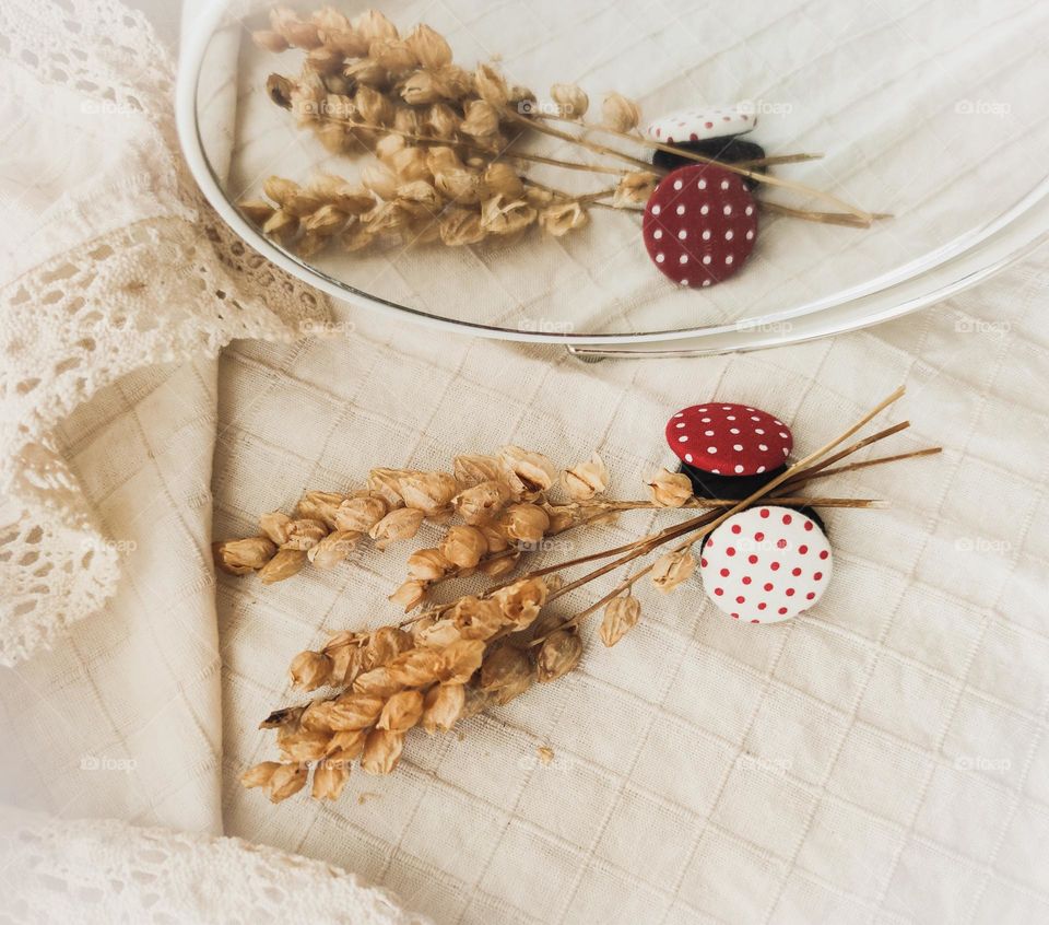 Dry flowers and dots in the mirror