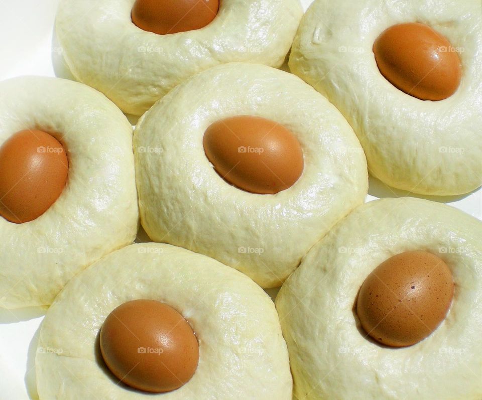 Traditional bread and eggs for Easter, called "Kukulnik", Bulgaria