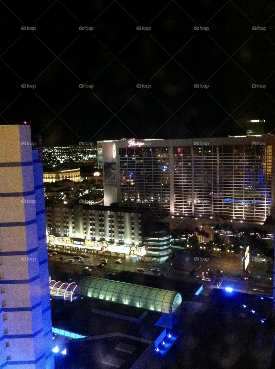 The nighttime skyline of hotels in Las Vegas. 