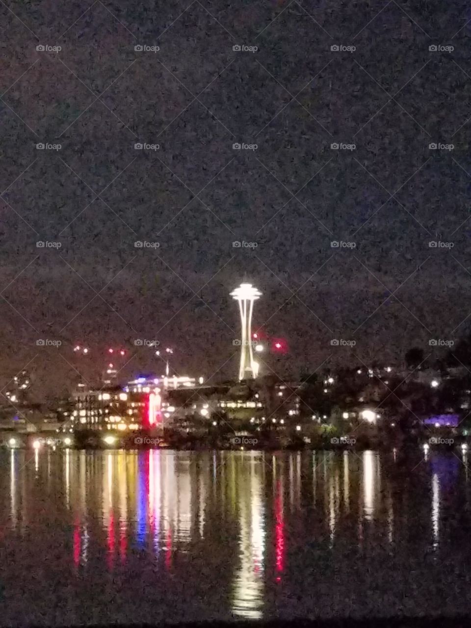 zoom in of Seattle space needle at night, unfortunately a bit grainy 5/21/2016