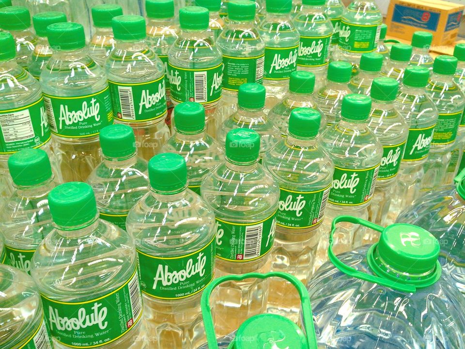 bottled drinking water sold in a grocery