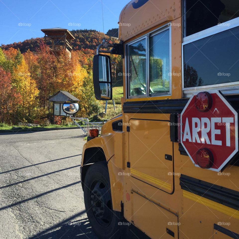 Quebec bus school in autumn