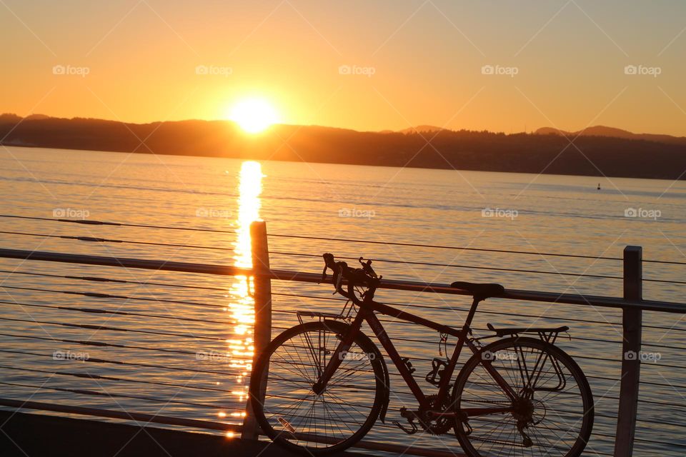 One lonely bike on sunset